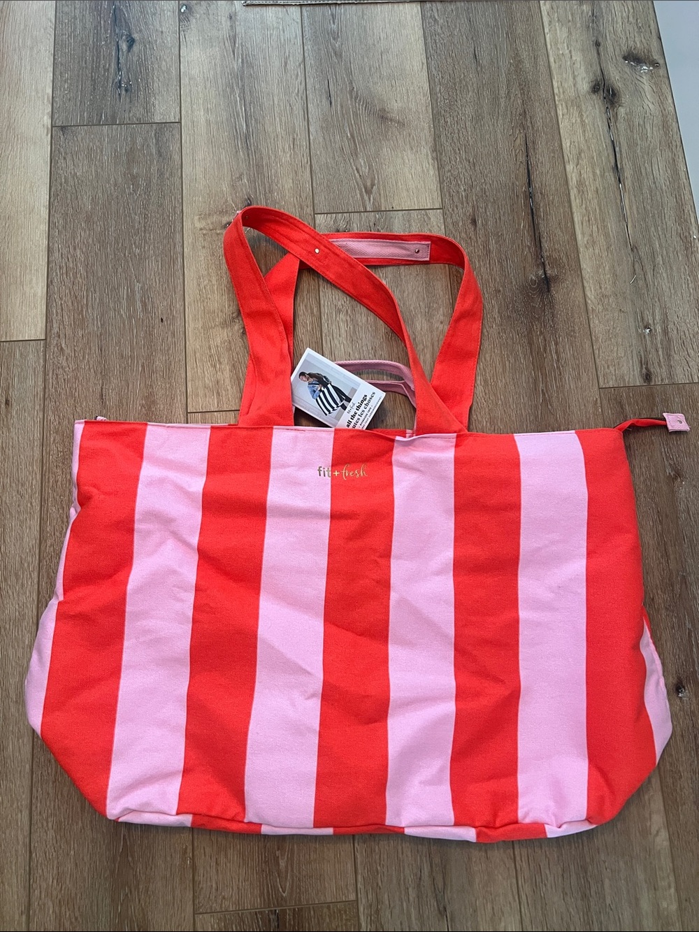 Fit + Fresh Red and Pink Striped Everyday Tote